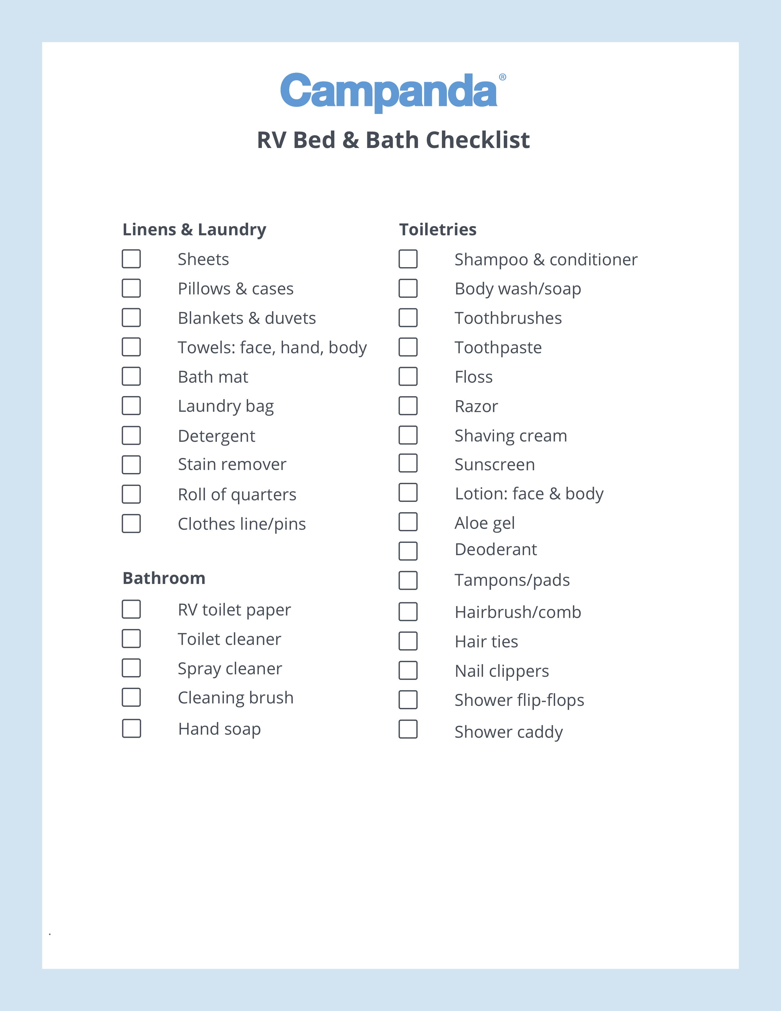 Camping Packing Checklist, RV Camper List Printable, Download, Gift for  Camper, Camping With Kids Planner, Camping Checklist, 
